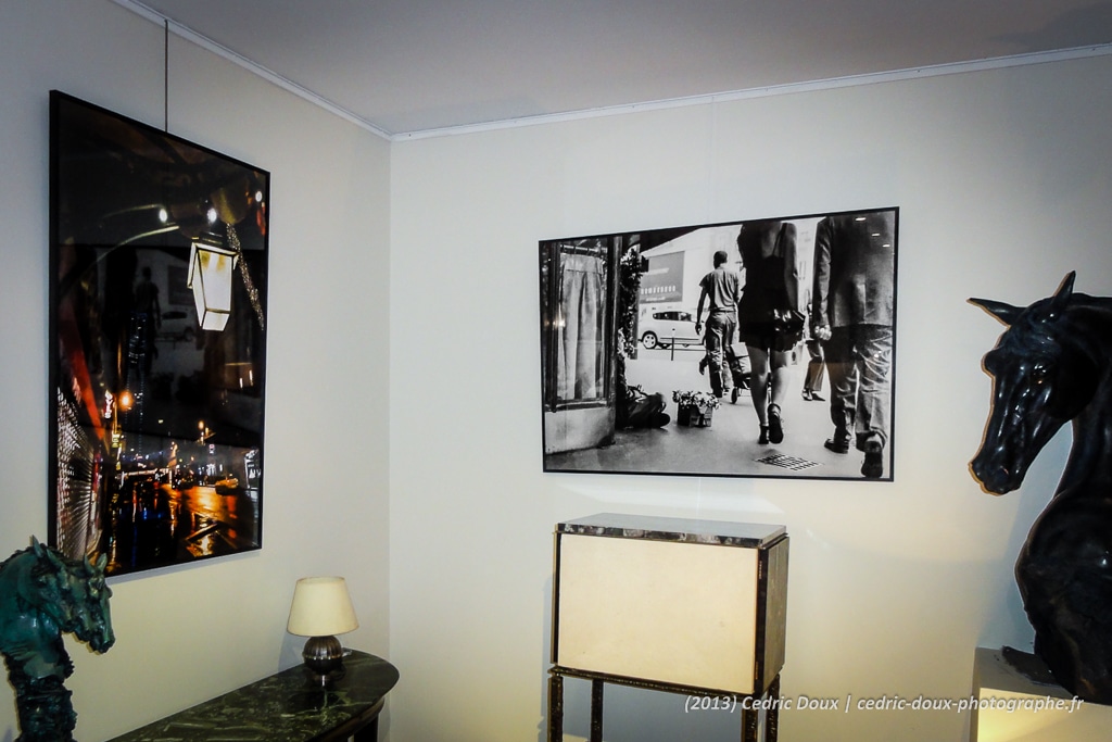 Photos en noir et blanc (dont « Fleurs d’espoirs » photo primée en nov. 2012 à la Mairie du XIVe) et photos en couleur accrochées sur les murs de la galerie d’Art
