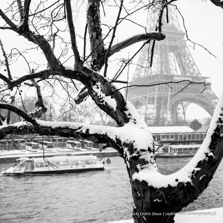 Paris sous la neige - La Seine et la Tour Eiffel