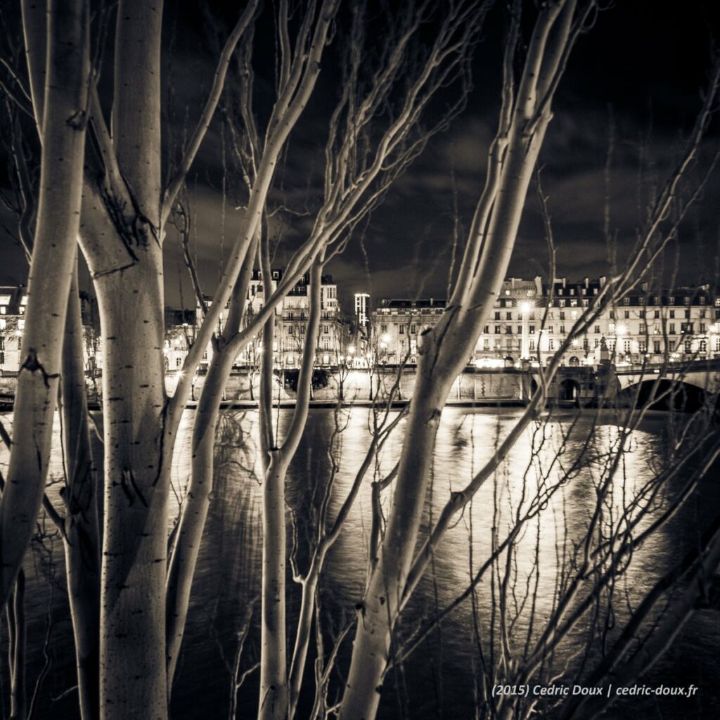 Quais de Seine à Paris la nuit. Photo Noir et Blanc