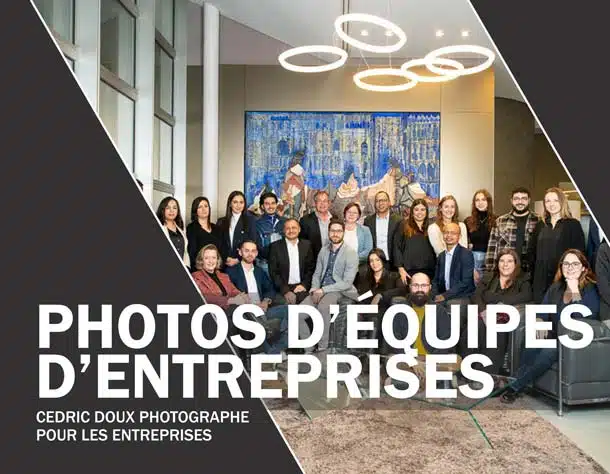 Illustration photos d’équipe corporate : groupe de collaborateurs réunis, ambiance professionnelle en entreprise, photo de couverture catalogue prestations
