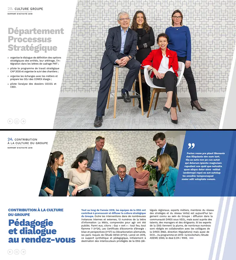 Rapport d'activité de la stratégie groupe EDF en 2018. Photographie professionnelles